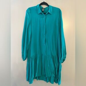 Express Turquoise Button-Up High/Low Dress